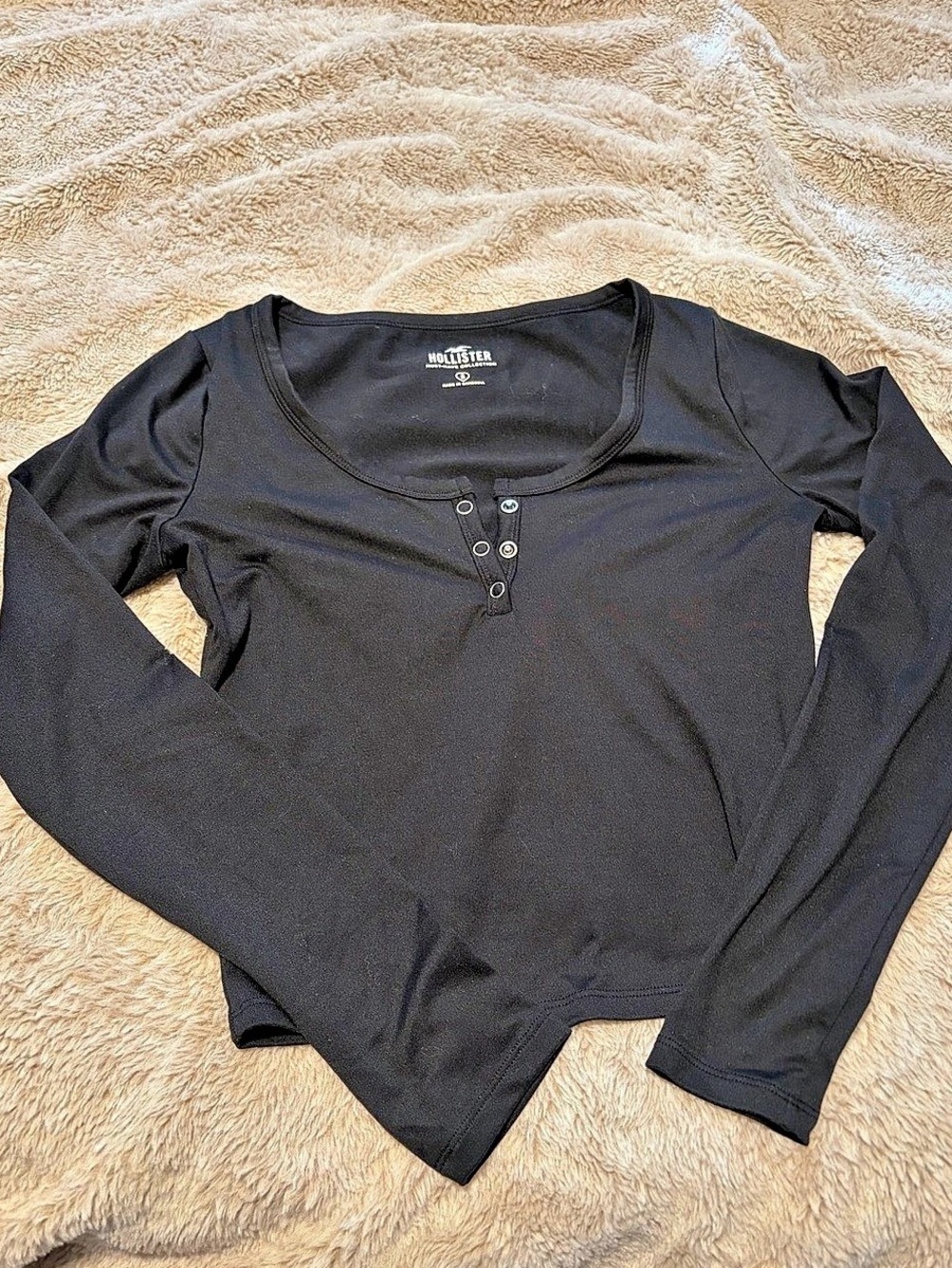 Hollister Crop Black Henley Top